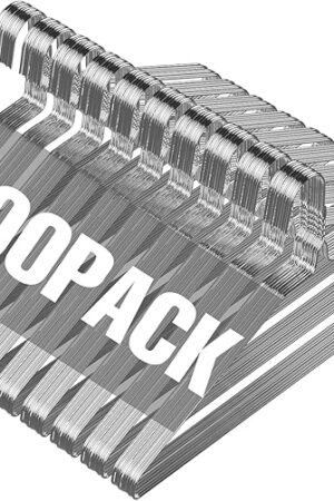 Wire Metal Clothes Hangers Bulk 100 Pack for Standard Size Suits, Coats, Shirts, Pants, Skirts, Space Saving, Non Slip,16 Inch 12 Gauge Ultra Thin, Silver