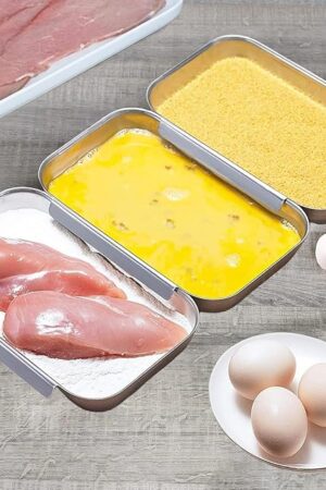 Breading Trays Set of 3 Dredging Trays for Cooking, Stainless Steel Breading Pans Set for Marinating Meat, Chicken, Fish, Food Prep Tray