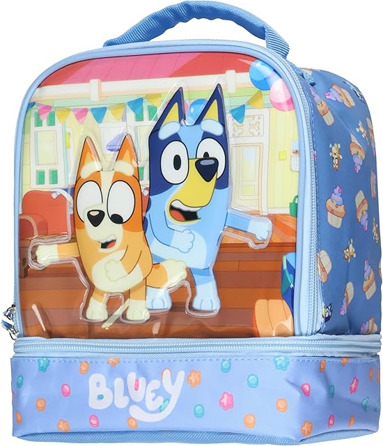 Bluey Lunch Box Bluey and Bingo Party Time Dual Compartment Insulated Lunch Bag Tote