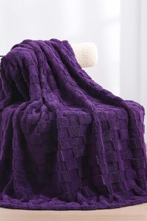 Deep Purple Fleece Throw Blanket 50?×60? for Couch Sofa Bed,Super Soft Cozy Plush Microfiber Flannel Blanket with 3D Checkered Design Lightweight for Adults,Woman,Girls