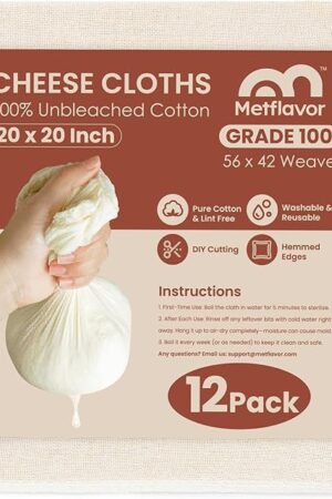 12Pcs Reusable Cheesecloth for Straining 20x20 Inch,100 Grade Cheese Cloths Hemmed Edges, 100% Unbleached Cotton Cheese Cloth,Ultra-Dense Cloth Strainer for Yogurt/Nut Milk/Baking Making 56x42 Weave