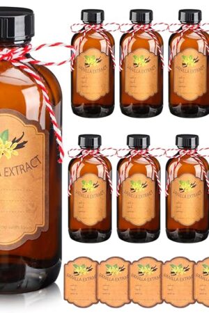 6 Pack Vanilla Extract Bottles 4 oz Homemade Glass Bottles for Vanilla Extract Amber Glass Jars for Syrup,Food,Sauce,Beans,Vanilla Extract Christmas Gift