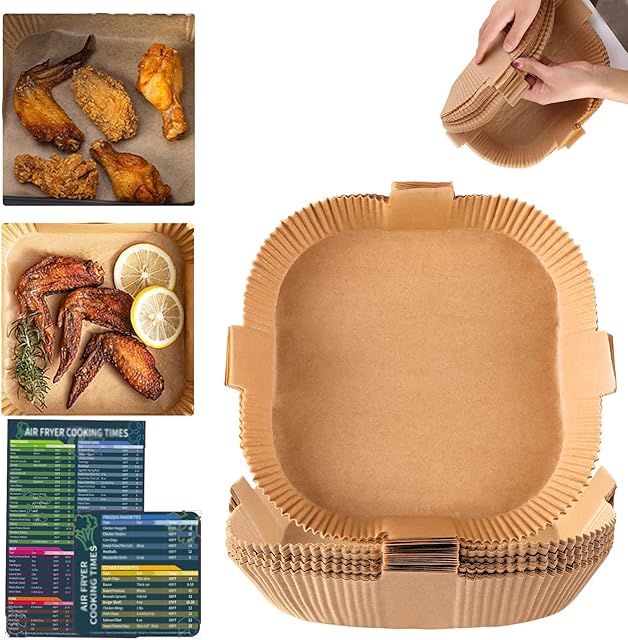 Air Fryer Disposable Paper Liner - 50PCS 7.9 In Square Non-Stick Parchment Insert Sheet, Oil-proof, Water-proof Baking Filter for 5 6 7 8 Qt Airfryer Basket, Oven, Pan, Papel Para Freidora De Aire