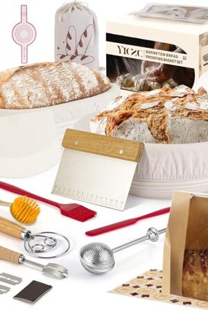 Bread Proofing Basket Set, Round 9" & Oval 10" Sourdough Proofing Basket for Bread Making Tools and Supplies, Sourdough Bread Baking Supplies, Ideal Basket Gift Set for Artisan Bakers