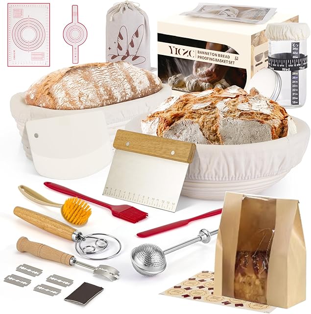 Bread Proofing Basket Set, Round 9" & Oval 10" Sourdough Proofing Basket for Bread Making Tools and Supplies, Sourdough Bread Baking Supplies, Ideal Basket Gift Set for Artisan Bakers