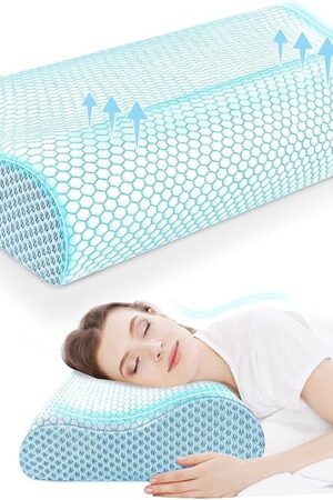 CloudBliss Neck Pillow for Sleeping, Ergonomic Cervical Neck Pillow for Neck Pain Relief, Memory Foam Pillow fit Neck Contour, Bed Pillow for Side Back Stomach Sleepers (Blue, Standard Size)