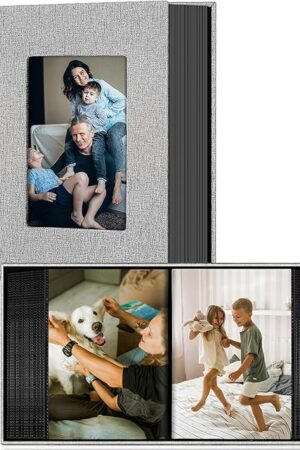 Ejblfe Photo Album 4x6,Linen Cover Slide-in Photo Album Book Can Holds 100 4x6 Photos with 50 Black Sheets for Family,Wedding,Baby and Holiday Pictures (Gray)
