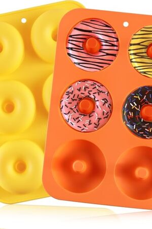 2PCS Donut Pan, HIA Silicone Donut Molds for Baking, Non-Stick Doughnut Pan for 6 Doughnuts, Heat Resistant, Dishwasher Microwave Safe (Orange+Yellow, Set of 2)
