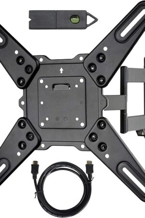 VideoSecu ML531BE2 TV Wall Mount kit with Free Magnetic Stud Finder and HDMI Cable for Most 26-55 TV and New LED UHD TV up to 60 inch 400x400 Full Motion with 20 inch Articulating Arm WT8