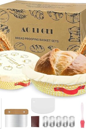 Banneton Bread Proofing Basket Set,10 12 inches Round & Oval Sourdough Proofing Baskets With Liner & Cloth Cover,Cotton Rope Sourdough Bread Baking Supplies for Bakers (12" Round & 10" Round Baskets)