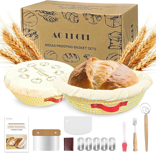 Banneton Bread Proofing Basket Set,10 12 inches Round & Oval Sourdough Proofing Baskets With Liner & Cloth Cover,Cotton Rope Sourdough Bread Baking Supplies for Bakers (12" Round & 10" Round Baskets)