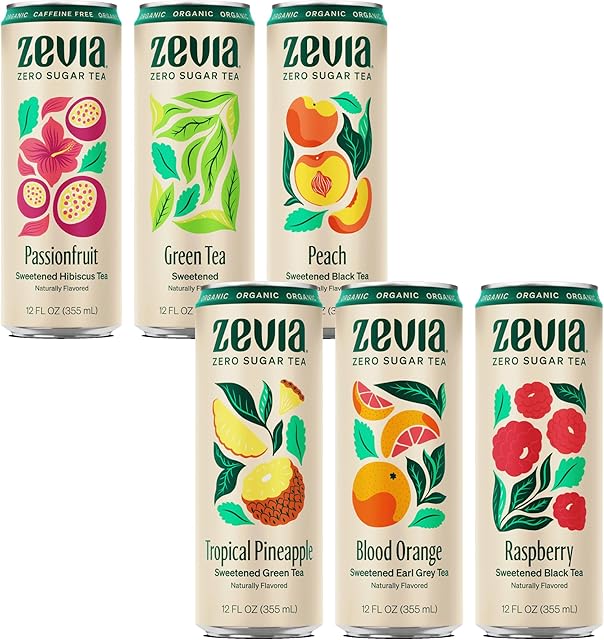 Zevia Organic Sugar Free Iced Tea, Tea Refresher Variety Pack, 12 Ounce Cans (Pack of 12)