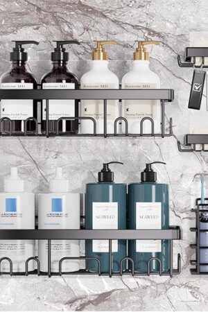 Veken Wall-Mounted Shower Caddy Kitchen Sink Organizer Spice Rack Storage Shelves Large Capacity for Kitchen Bathroom