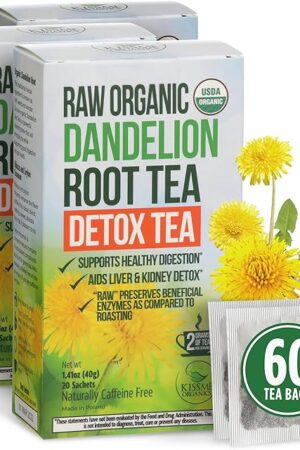 Dandelion Root Tea - Raw Organic Herbal Tea, Caffeine Free, 60 bags