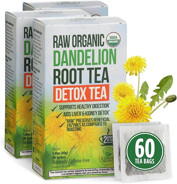 Dandelion Root Tea - Raw Organic Herbal Tea, Caffeine Free, 60 bags