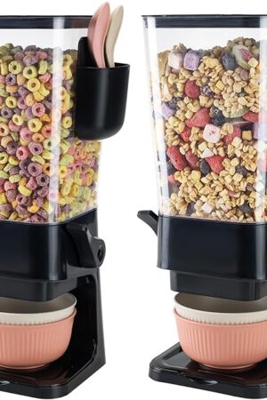 Cereal Dispenser Countertop Black 2 Pack with Bowls Spoons Cutlery Box,5.5 QT Dry Food Dispenser Snack Organizer Containers Storage for Pantry Kitchen Organization Oatmeal Nut Granola Candy