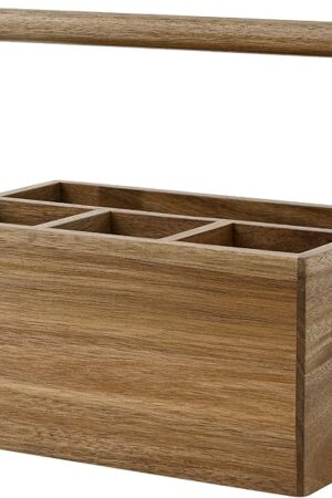 VaeFae Wooden Acacia Silverware Caddy Utensil Holder for Kitchen Office Bathroom Bedroom