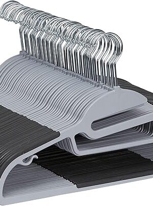 Amazon Basics Rubber Coated Plastic Hangers, Pack of 50, Gray