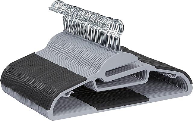 Amazon Basics Rubber Coated Plastic Hangers, Pack of 50, Gray