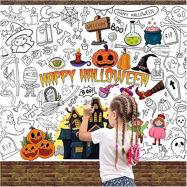 The Halloween Giant Coloring Poster for Kids, 31.5 x 39.37 Inch Happy Halloween Jumbo Coloring Poster with Pumpkin, Huge Coloring Paper Large Coloring Sheets for Halloween School Home Birthday Party