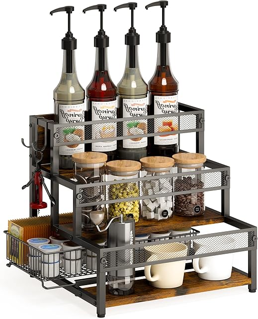 3 Tier Coffee Syrup Rack Holder Stand Organizer Countertop Storage Rack