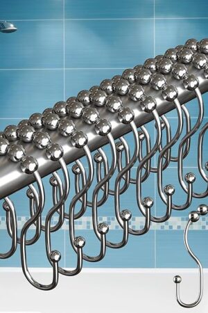 BigFoot Shower Curtain Hooks, Stainless Steel, Rust Resistant, Easy Installation & Smooth Glide, Fits Standard Shower Rods, 2 Hook Rings Hold Liners & Curtains, 12 Pieces, Nickel Color