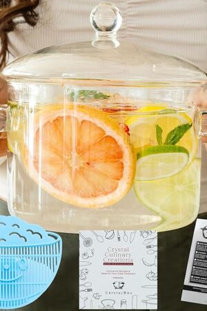 2L Clear Glass Simmer Pot with Lid & Strainer | Heat-Resistant Borosilicate Glass Pot for Pasta, Soup, Baby Food & Milk | Electric Simmer Tool for Home Fragrance | Anti-Scald Handles