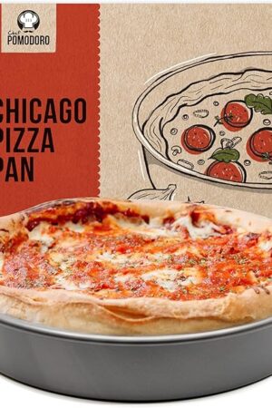 Chef Pomodoro Chicago Deep Dish Pizza Pan 12 Inch, Hard Anodized Aluminum Pizza Pan for Oven, Pre-Seasoned Bakeware Kitchenware, Non-Stick Round Pizza Pans (12-Inch)
