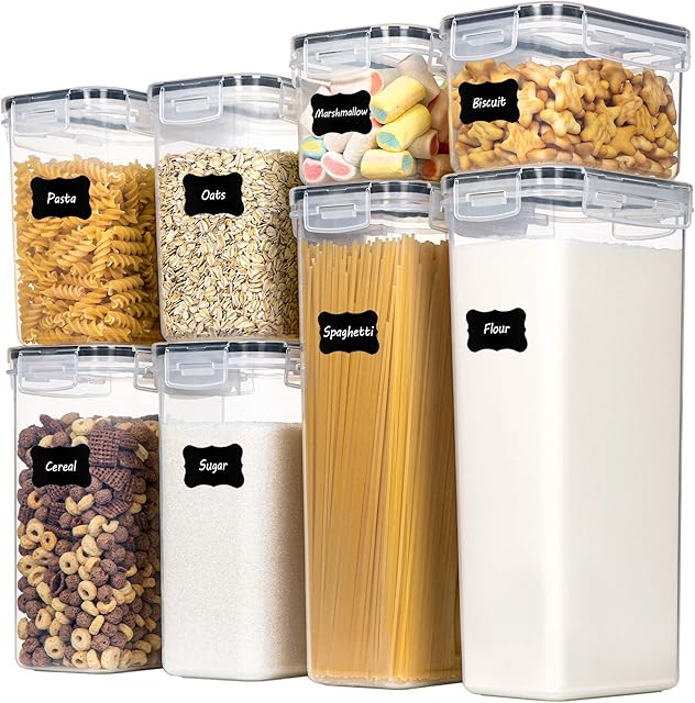CHEFSTORY Airtight Food Storage Containers with Lids, 8 PCS Plastic Storage Canisters for Kitchen & Pantry Organization,Dry Food Canisters for Flour, Sugar and Cereal