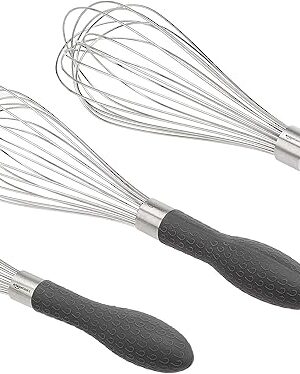 Amazon Basics Stainless Steel Wire Whisk Set for Cooking, Dishwasher Safe, 3 Piece, Black/Silver