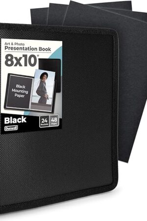 Dunwell Photo Album 8x10 (Black) with Mounting Paper, 8 x 10 Photo & Art Portfolio Presentation Binder, 24 Clear Sleeves Display 48 Pages, Professional Photography Book for Portraits, Artwork