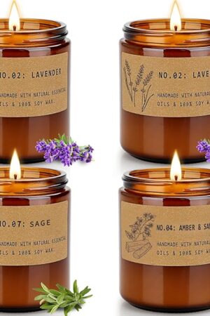 Aromatherapy Candles for Home Scented, Candle Gift Set for Stress Relief | Meditation | Yoga | SPA | Relaxing, Amber Jar Candles for Women, Birthday, Valentine, Mother's Day, 7.1 oz - Pack of 4