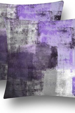 chiinvent Purple Velvet Abstract Pillow Covers Set of 2 Modern Accent Violet Gray Throw Pillow Cover Soft Elegant Decorative Couch Cushion Cover for Bed Living Room Outdoor Sofa Pillowcases 18x18 Inch
