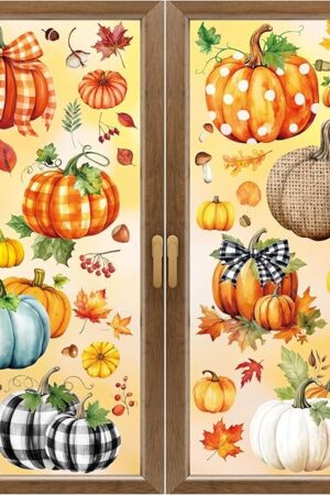 XZENTIRA 8 Sheets Fall Window Clings Pumpkin Glass Window Clings Fall Decorations for Home Pumpkin Leaves Window Stickers Decor for Autumn Home Thanksgiving Decor