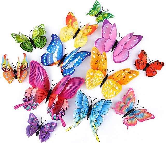 Butterfly Wall Decor 24/48 PCS, 3D Butterflies Stickers for Party Decorations with Magnets(Colorful, 24)