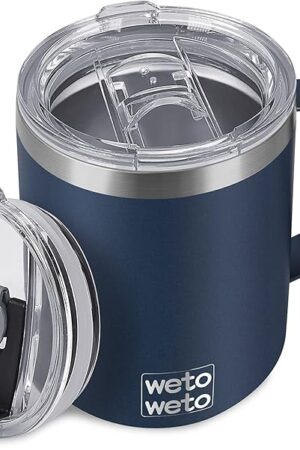 WETOWETO 14 oz Coffee Mug, Vacuum Insulated Camping Mug with Lid, Double Wall Stainless Steel Travel Tumbler Cup, Thermal Coffee Mug, Powder Coated Navy Blue
