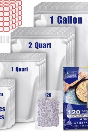 120 Mylar Bags 1Gallon 10"x14", 7.5"x11.5", 6"x9", 4.3"x6.3" Zipper Resealable Bags Heat Sealable Food Storage Bags