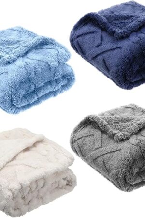 4 Pcs Fleece 30" x 40" 3D Fluffy Baby Blanket for Boys Nursery Little Girl Infant or Newborn Receiving Swaddling Blankets(Blue Set)
