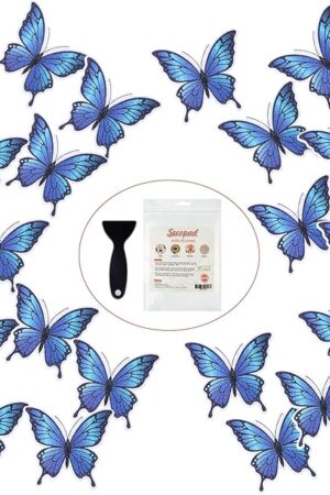 20 PCS Non Slip Bathtub Stickers, Adhesive Butterfly Anti Slip Decal Treads for Shower and Bath Tub with Premium Scraper (Blue)