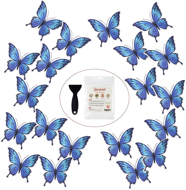 20 PCS Non Slip Bathtub Stickers, Adhesive Butterfly Anti Slip Decal Treads for Shower and Bath Tub with Premium Scraper (Blue)