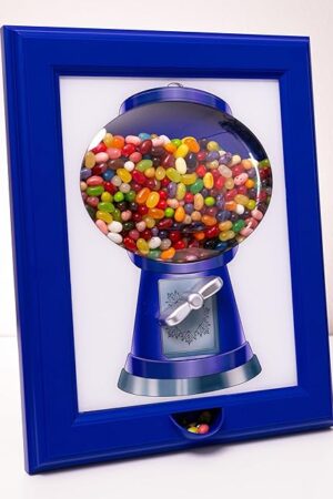 Candy Dispenser, Gumball Machine in a Frame, For Candies, Nuts, Dog & Cat Treats, Hang on Wall, Stand on Table, Birthday & Holiday Gift for All Ages, Large 15" x 12" (Blue)
