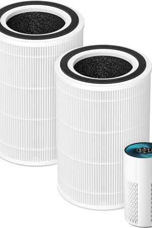 2 Pack HAP604 HEPA Air Filter Compatible with ECOSELF HAP604 Air Purifiers for Home Large Room 360° Air Intake & Outlet 3-In-1 Efficiency Filtration System for Bedroom Pets Cover Up to 1076 Ft²