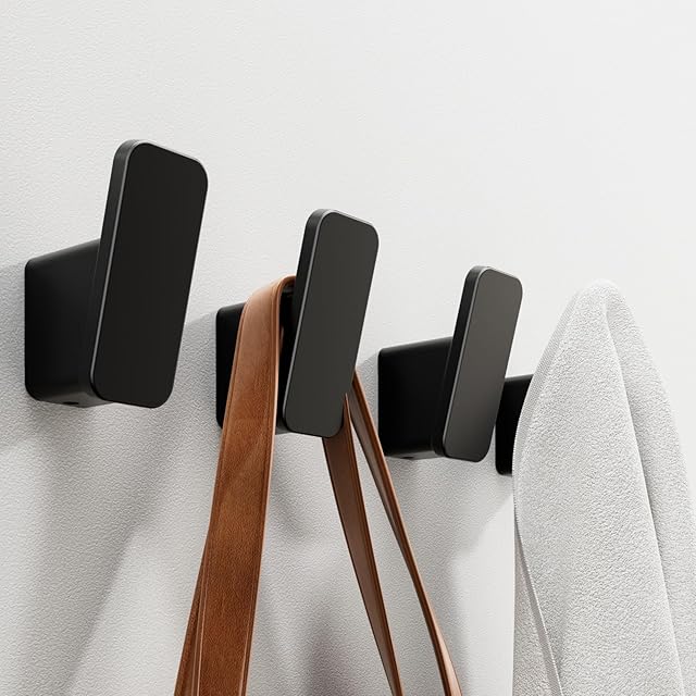 4-Pack Matte Black Towel Hook for Bathroom, Robe Coat Hook, Heavy Duty Wall Hooks for Hanging Bag Hat Mudroom Bedroom Shower Closet, Drill in Hanger Mount with Screw, Holder Back of Door Outdoor