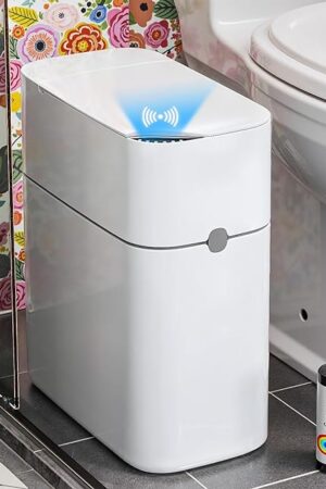 CTIME Touchless Automatic Bathroom Trash Can with Lid - 3 Gallon Slim Motion Sensor Garbage Can for Bedroom, Kitchen, Office - White (6" W x 11" L x 13" H)