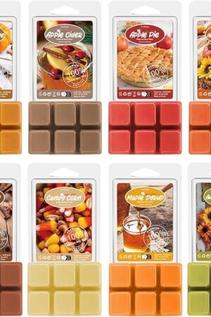 Autumn Scented Wax Melts, Fall Scented Wax Melts, Strong Scented Soy Wax Cubes/Tarts for Warmer, Candle Wax Melts for Home, Pumpkin Spice, Cinnamon, Apple Cider, Autumn Wreath, 8x2.5oz