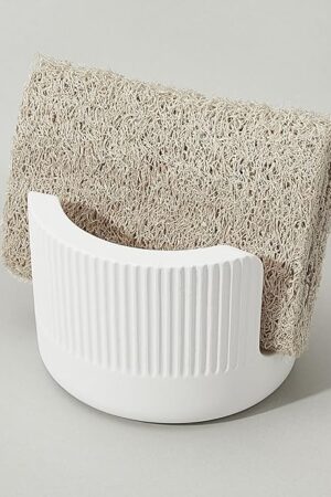 Diatomite Sponge Holder for Kitchen Sink Counter- Quick Drying, Fast Water Absorbent Stone Tray, 1 Slot Dish Sponge Rack, Kitchen Organizer, White