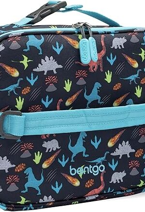Bentgo Kids Lunch Bag - Durable, Double-Insulated Lunch Bag for Kids 3+; Holds Lunch Box, Water Bottle, & Snacks; Easy-Clean Water-Resistant Fabric & Multiple Zippered Pockets (Dinosaur)