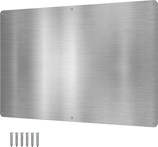 17.5inchX11.5inch Large Stainless Steel Plate for Magnets, 3M Adhesive Back, Mounting Screws, Ideal for Magnetic Shelf, Spice Holders, Fridge Magnets. Mount Anywhere! (Silver, 1 PACK)