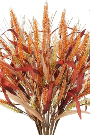 6 Pcs Fall Leaves Stems 22.4" Artificial Wheat Stalks Autumn Leaves Branchs Faux Fall Flowers Grass Fake Plants for Floral Arrangement Home Table Centerpieces Vase Fireplace Table Decor