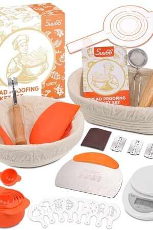 30-Pcs Sourdough Bread Baking Supplies - Sourdough Starter Kit | Including 9 inch Round and 10 inch Oval Banneton Proofing Basket，Precision Measuring Spoons，Electronic scales